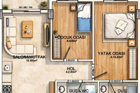 Продажа квартиры в Алтынташа, Анталье, Турция 1+1, 50м2, №228761 – фото 16