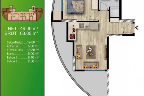 Продажа квартиры в Мерсине, Турция 1+1, 60м2, №86974 – фото 8