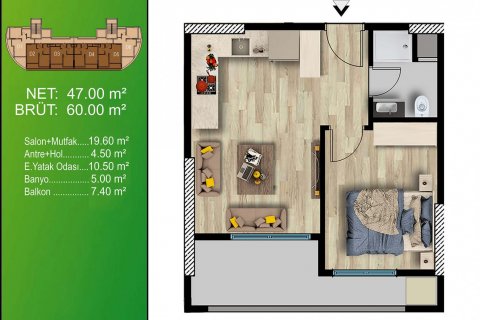 Продажа квартиры в Мерсине, Турция 1+1, 60м2, №86974 – фото 9