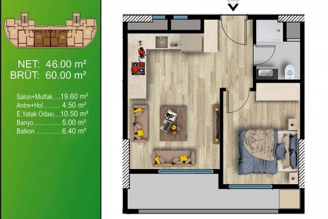 Продажа квартиры в Мерсине, Турция 1+1, 60м2, №86974 – фото 10