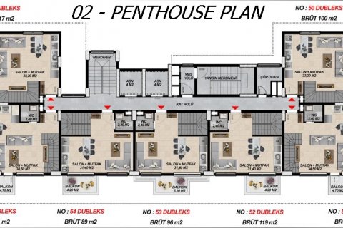 2+1 Penthäuser in Mahmutlar, Antalya, Türkei Nr. 96446 - 28