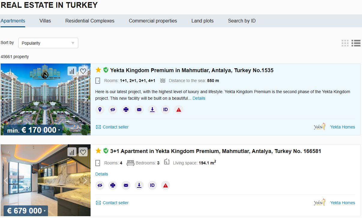 Property with Priority+, list view