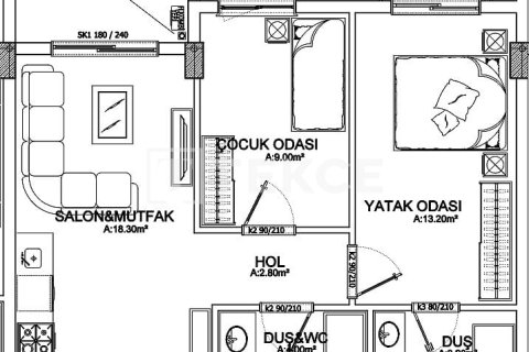 آپارتمان در Aksu ، ترکیه 2 خوابه ، 68 متر مربع. شماره 223094 - 12