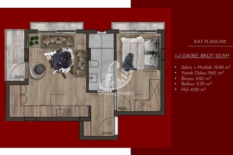 1+1 Lägenhet  i Alanya, Antalya, Turkiet Nr. 98447 - 4