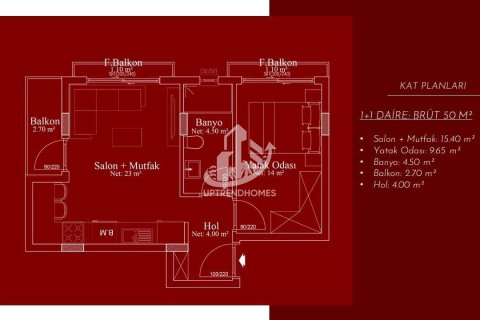 1+1 Lägenhet  i Alanya, Antalya, Turkiet Nr. 98447 - 3