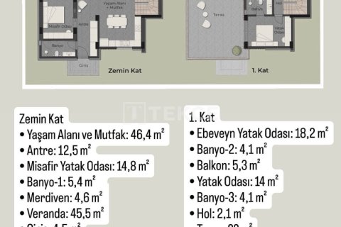 3+1 Villa  i Bodrum, Mugla, Turkiet Nr. 222124 - 21