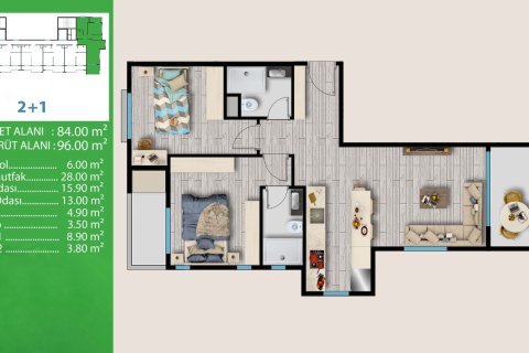 Продажа квартиры в Мерсине, Турция 2 комн., 53м2, №227909 – фото 18