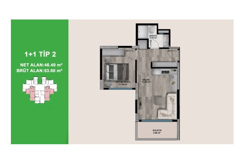 Продажа квартиры в Эрдемли, Мерсине, Турция 2 комн., 50м2, №227874 – фото 13