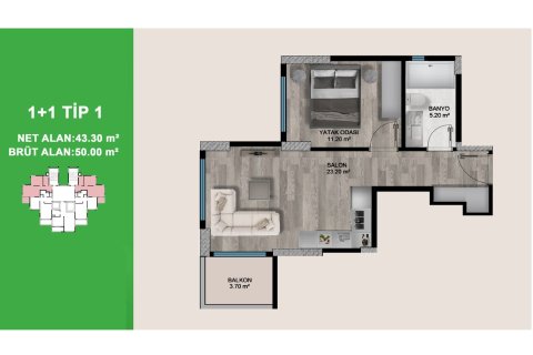 Продажа квартиры в Эрдемли, Мерсине, Турция 2 комн., 50м2, №227874 – фото 14