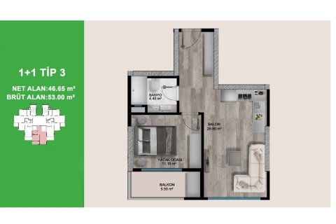 Продажа квартиры в Эрдемли, Мерсине, Турция 2 комн., 50м2, №227874 – фото 12