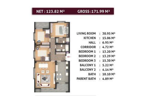 Продажа квартиры в Эсеньюрте, Стамбуле, Турция 2 комн., 113м2, №227878 – фото 13
