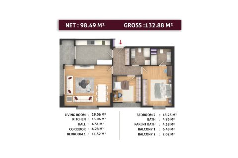 Продажа квартиры в Эсеньюрте, Стамбуле, Турция 2 комн., 113м2, №227878 – фото 12