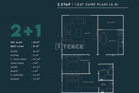 2+1 Lejlighed  i Yalova, Tyrkiet Nr. 158670 - 20