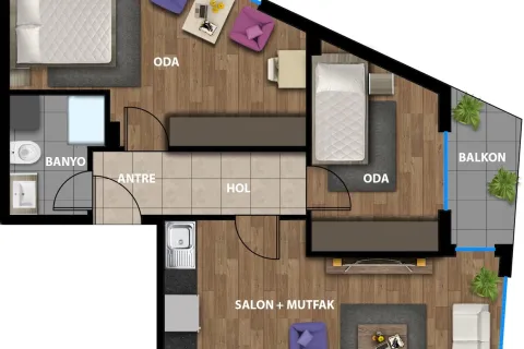 2+1 Leilighet  i Mugla, Tyrkia Nr. 220251 - 11