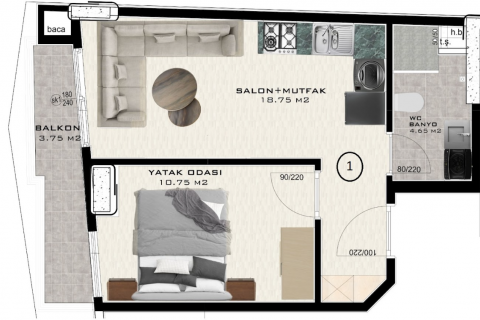 1+1 Lejlighed i Alanya, Antalya, Tyrkiet Nr. 87537 - 15