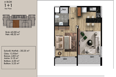 Продажа квартиры  в Мерсине, Турция 2 комн., 65м2, №227904 – фото 12