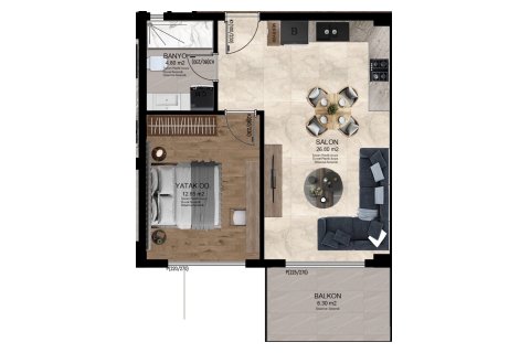 Квартира в SES MANSION 1+1, Аланья, Анталья, Турция №227574