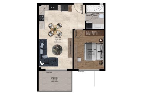 Квартира в SES MANSION 1+1, Аланья, Анталья, Турция №227575