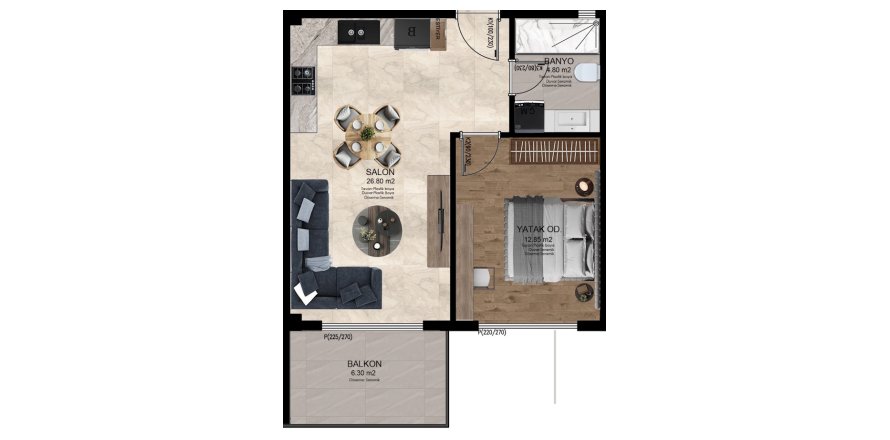 1+1 Apartment in SES MANSION, Alanya, Antalya, Turkey No. 227575