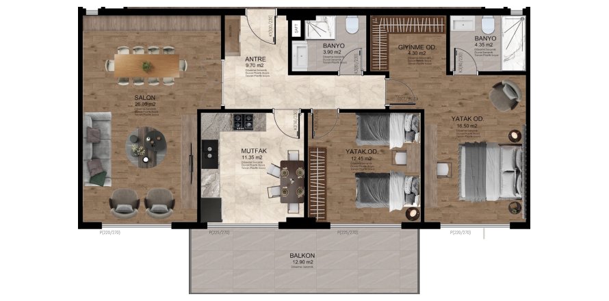 2+2 Apartment in SES MANSION, Alanya, Antalya, Turkey No. 227581