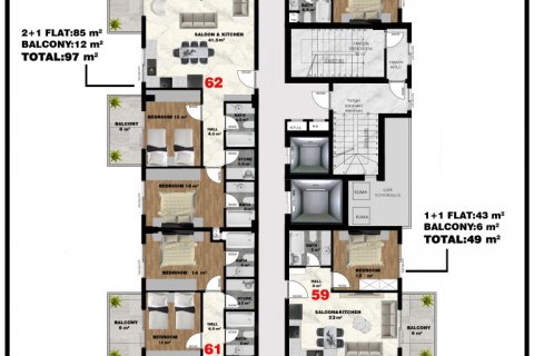 Продажа пентхауса в Махмутларе, Анталье, Турция 2 комн., 49м2, №94356 – фото 12