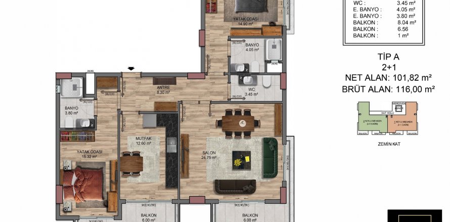 2+1 Lägenhet i JASMINE RESIDENCES, Okurcalar, Alanya, Antalya, Turkiet Nr. 115529