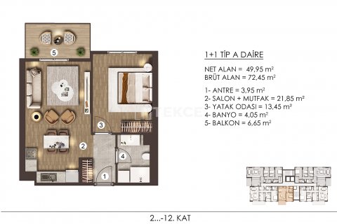 Продажа квартиры в Бююкчекмедже, Стамбуле, Турция 1+1, 69м2, №150098 – фото 8
