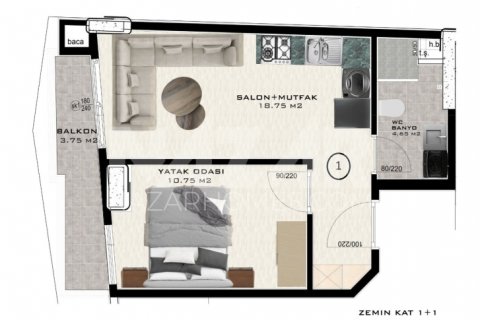 1+1 Lägenhet i Alanya, Antalya, Turkiet Nr. 116808 - 9