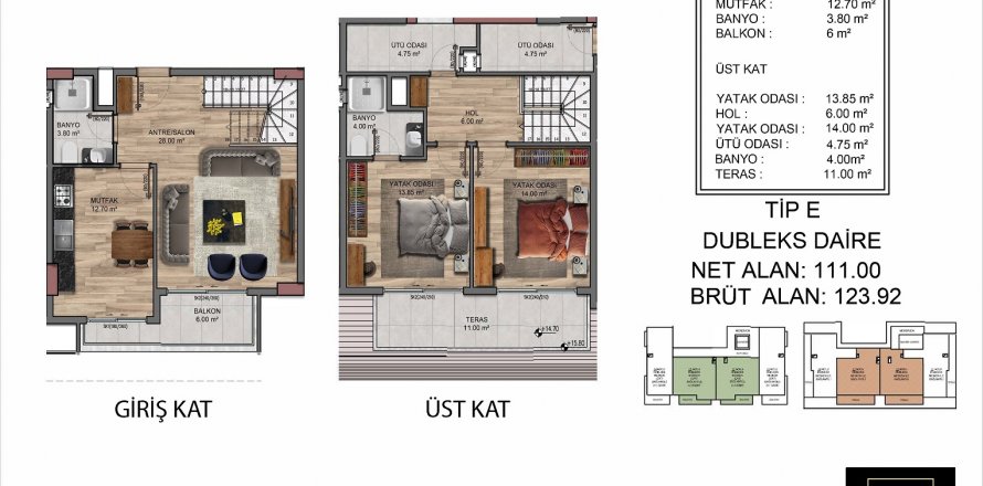 2+1 Takleilighet i JASMINE RESIDENCES, Okurcalar, Alanya, Antalya, Tyrkia Nr. 115539