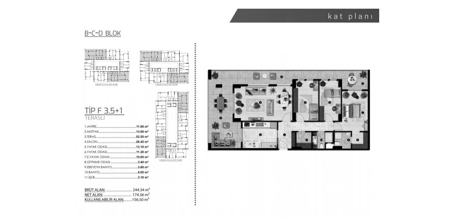 3+1 Lejlighed i ALPİŞ LADEN HOUSE, Bursa, Tyrkiet Nr. 190095