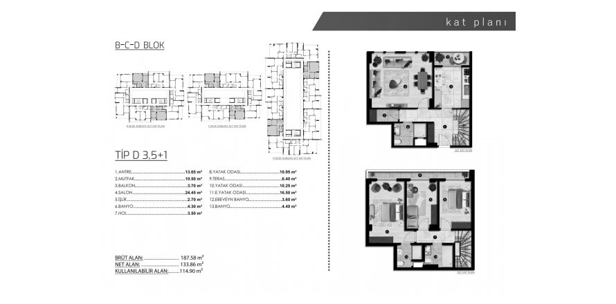 3+1 Lejlighed i ALPİŞ LADEN HOUSE, Bursa, Tyrkiet Nr. 190096