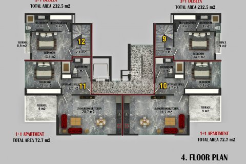 2+1 Takleilighet  i Alanya, Antalya, Tyrkia Nr. 190129 - 13