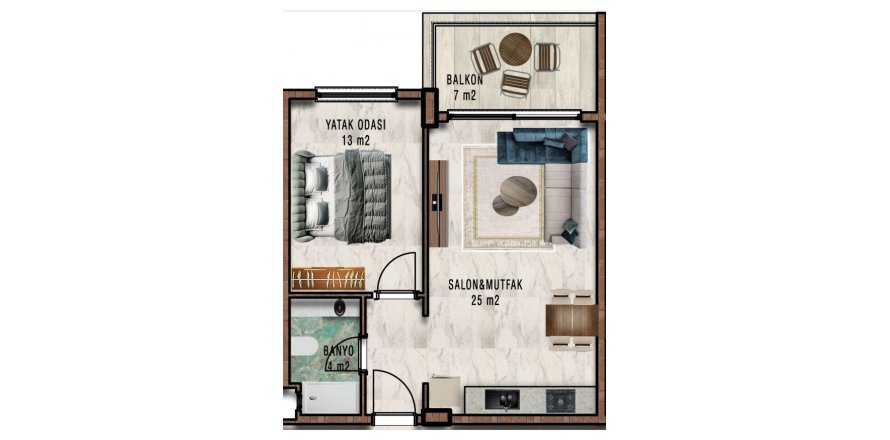 1+1 Lägenhet i Euro Avsallar City, Avsallar, Antalya, Turkiet Nr. 96994