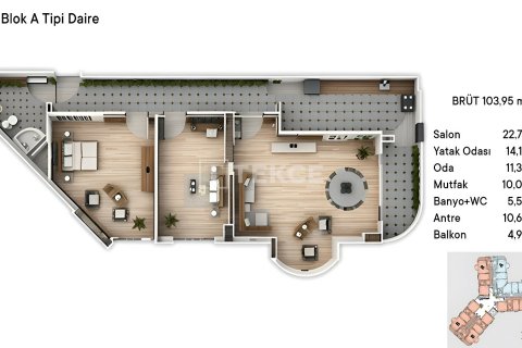 Apartment for sale  in Cinarcik, Yalova, Turkey, 3 bedrooms, 128m2, No. 193309 – photo 11