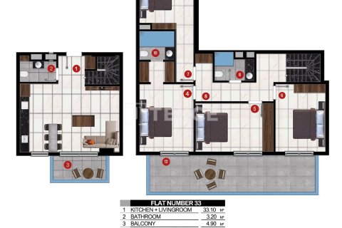2+1 Penthouse  i Alanya, Antalya, Tyrkiet Nr. 47898 - 17