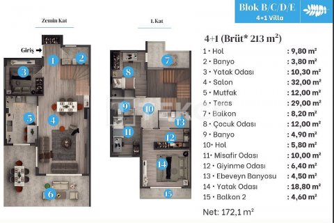4+1 Villa  i Aksu, Antalya, Tyrkiet Nr. 145889 - 16