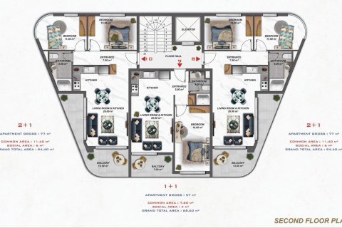 1+1 Leilighet  i Alanya, Antalya, Tyrkia Nr. 117786 - 28