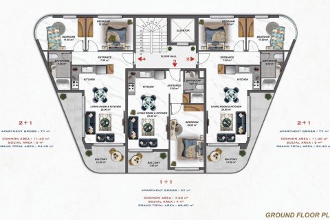 1+1 Leilighet  i Alanya, Antalya, Tyrkia Nr. 117786 - 26