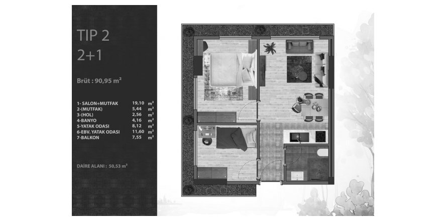 2+1 Leilighet i Istova Green, Kâğıthane, Istanbul, Tyrkia Nr. 190322