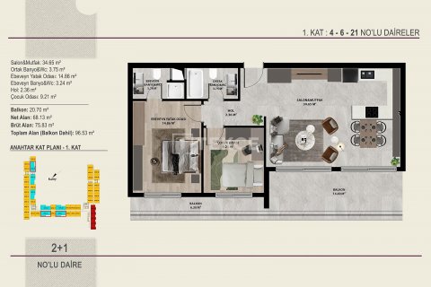 2+1 Leilighet  i Antalya, Tyrkia Nr. 167392 - 17