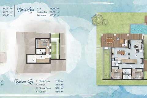 5+1 Villa  i Bodrum, Mugla, Turkiet Nr. 193052 - 8