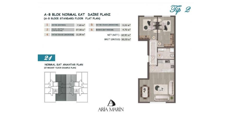 2+1 Lägenhet i ARİA MARİN, Istanbul, istanbul, Turkiet Nr. 161631