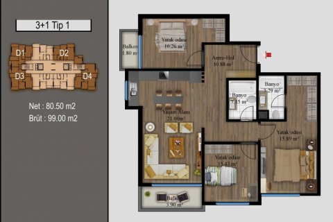 Apartment for sale in Mersin, Turkey, 79.5m2, No. 185999 – photo 25