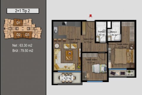 Apartment for sale in Mersin, Turkey, 79.5m2, No. 185999 – photo 27