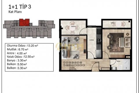 1+1 Lejlighed  i Mersin, Tyrkiet Nr. 179734 - 26