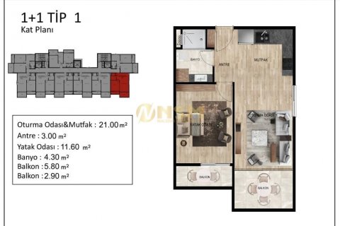 1+1 Lejlighed  i Mersin, Tyrkiet Nr. 179734 - 24