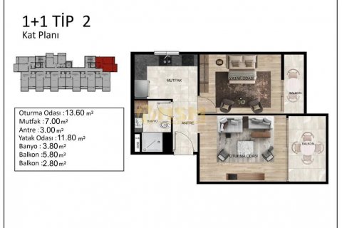 1+1 Lejlighed  i Mersin, Tyrkiet Nr. 179734 - 25