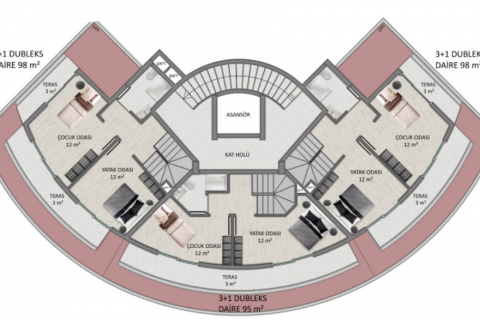 3+1 Takleilighet i Demirtas, Alanya, Antalya, Tyrkia Nr. 179908 - 12