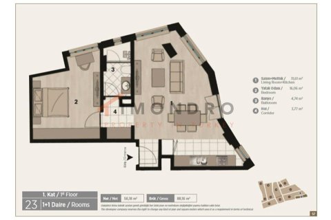آپارتمان در Beyoglu،  Istanbul ، ترکیه 1 خوابه ، 55 متر مربع.  شماره 177863 - 24