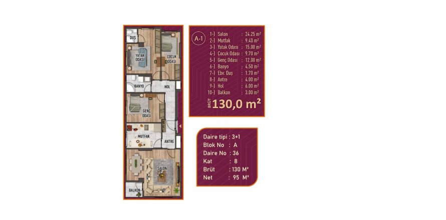 3+1 Lejlighed i Sega Cadde, Küçükçekmece, Istanbul, Tyrkiet Nr. 162765